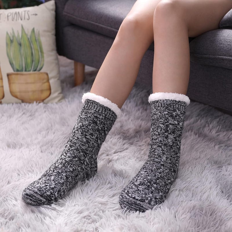LINEMIN Womens Slipper Socks Winter Warm Fleece Lined Socks Cozy Soft Thick Fuzzy Non Slip Indoor Christmas Socks - Image 5